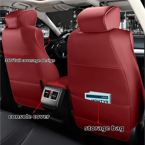 HKZ Custom Fit Accord Car Seat Covers for Honda Accord 2018 2019 2020 2021 2022 LX (Rear Row W/Solid Folding Backrest) - 5-Seats Full Set, Leather (Burgundy) in Saudi Arabia