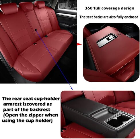 HKZ Custom Fit Accord Car Seat Covers for Honda Accord 2018 2019 2020 2021 2022 LX (Rear Row W/Solid Folding Backrest) - 5-Seats Full Set, Leather (Burgundy) in Saudi Arabia