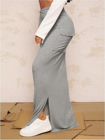 تنورة SOLY HUX النسائية ذات الخصر العالي والجيب والحاشية المقسمة ذات فتحة جانبية طويلة in Kuwait