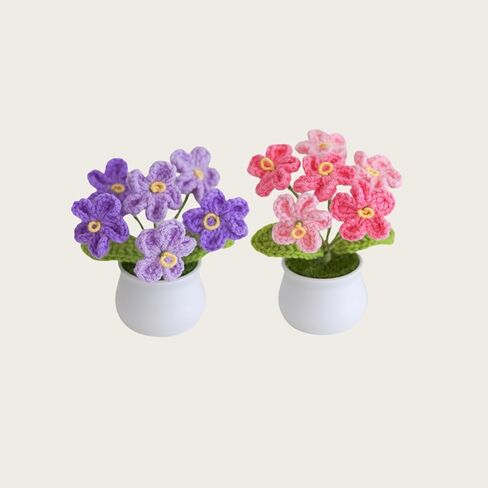Knitting Crochet Desk Gift Forget Me Not Flowers Potted Plants for Wife, Girlfriend and Women, Handmade Flowers for Home Car Décor in Saudi Arabia