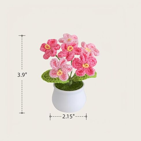 Knitting Crochet Desk Gift Forget Me Not Flowers Potted Plants for Wife, Girlfriend and Women, Handmade Flowers for Home Car Décor in Saudi Arabia