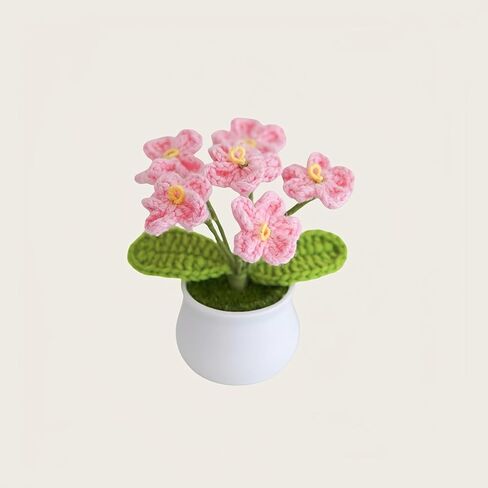 Knitting Crochet Desk Gift Forget Me Not Flowers Potted Plants for Wife, Girlfriend and Women, Handmade Flowers for Home Car Décor in Saudi Arabia