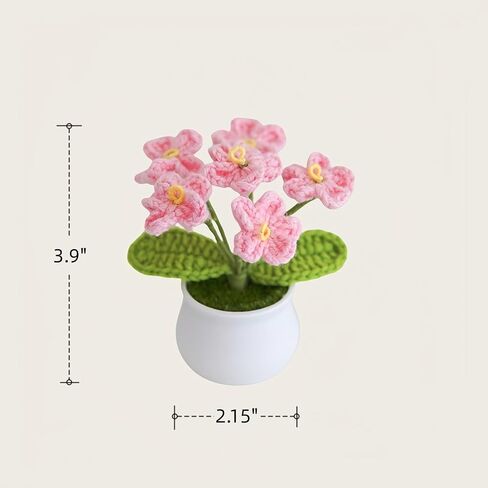 Knitting Crochet Desk Gift Forget Me Not Flowers Potted Plants for Wife, Girlfriend and Women, Handmade Flowers for Home Car Décor in Saudi Arabia