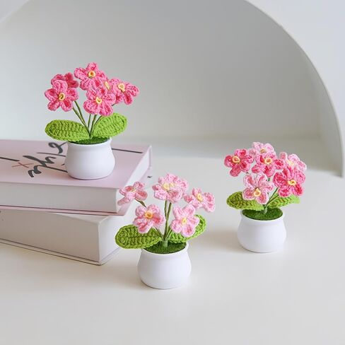 Knitting Crochet Desk Gift Forget Me Not Flowers Potted Plants for Wife, Girlfriend and Women, Handmade Flowers for Home Car Décor in Saudi Arabia