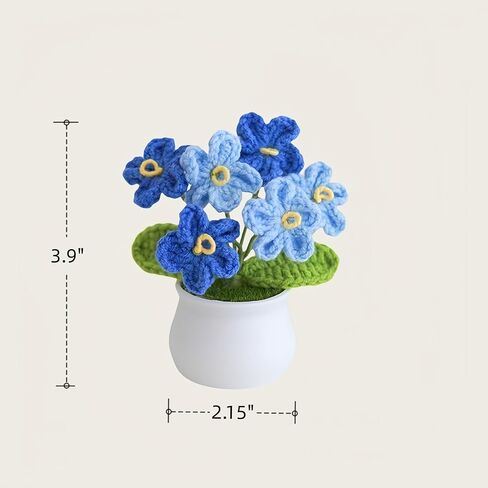 Knitting Crochet Desk Gift Forget Me Not Flowers Potted Plants for Wife, Girlfriend and Women, Handmade Flowers for Home Car Décor in Saudi Arabia