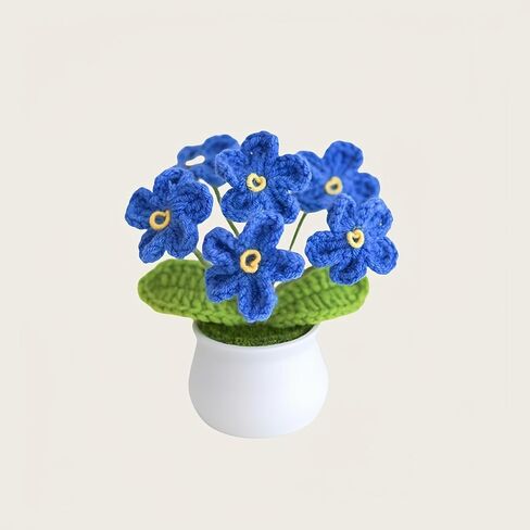 Knitting Crochet Desk Gift Forget Me Not Flowers Potted Plants for Wife, Girlfriend and Women, Handmade Flowers for Home Car Décor in Saudi Arabia