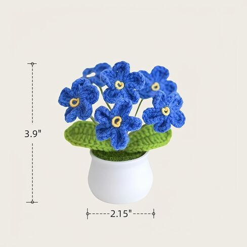 Knitting Crochet Desk Gift Forget Me Not Flowers Potted Plants for Wife, Girlfriend and Women, Handmade Flowers for Home Car Décor in Saudi Arabia