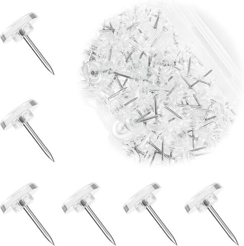 100Pcs Clear Push Pins - Suitable for Cork Board, Wall, Flat Board -Push-Tacks in Clear Box,Cute and Thumbtack-Home Office Craft Project Heavy Plastic Head Steel Pin in Kuwait