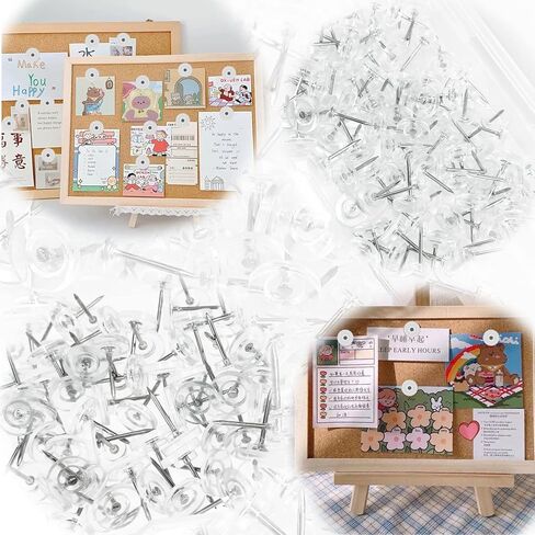 100Pcs Clear Push Pins - Suitable for Cork Board, Wall, Flat Board -Push-Tacks in Clear Box,Cute and Thumbtack-Home Office Craft Project Heavy Plastic Head Steel Pin in Kuwait