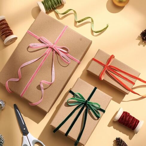 Chuangdi 1/4" x 30 Yard Velvet Ribbon Velvet Fabric Ribbon Roll Solid Christmas Thin Velvet Ribbon Set 6 Rolls for Christmas Tree Ornaments Gift Wrapping Wreath Decoration Bow Making(Vintage Color) in Saudi Arabia