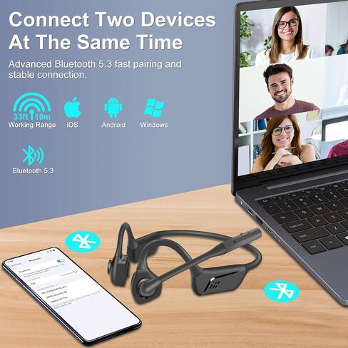 Trucker Bluetooth Headset, Open Ear Headphones with Detachable Noise Cancelling Mic, Wireless V5.3 Computer Headset with Boom Mic for Skype Zoom Face Time in Saudi Arabia