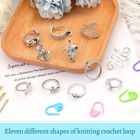 11 Pcs Crochet Ring, Adjustable Knitting Tension Rings, Finger Loop, Cat Yarn Guide Knitting Thimble, Faster Knitting Crochet Accessories for Mother Grandma Gifts (11Pcs) in Kuwait