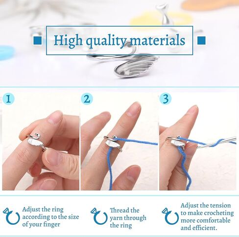 11 Pcs Crochet Ring, Adjustable Knitting Tension Rings, Finger Loop, Cat Yarn Guide Knitting Thimble, Faster Knitting Crochet Accessories for Mother Grandma Gifts (11Pcs) in Kuwait