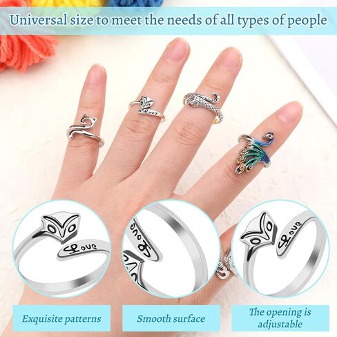 11 Pcs Crochet Ring, Adjustable Knitting Tension Rings, Finger Loop, Cat Yarn Guide Knitting Thimble, Faster Knitting Crochet Accessories for Mother Grandma Gifts (11Pcs) in Kuwait