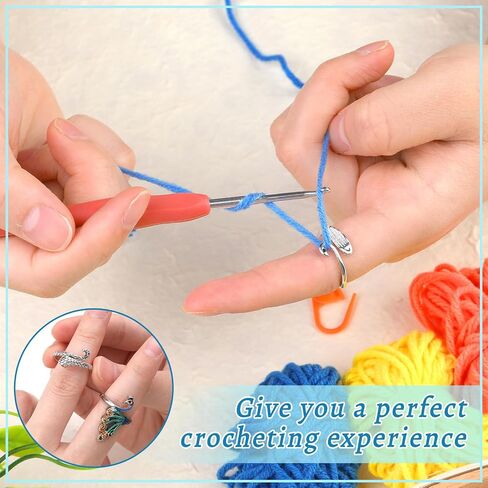 11 Pcs Crochet Ring, Adjustable Knitting Tension Rings, Finger Loop, Cat Yarn Guide Knitting Thimble, Faster Knitting Crochet Accessories for Mother Grandma Gifts (11Pcs) in Kuwait