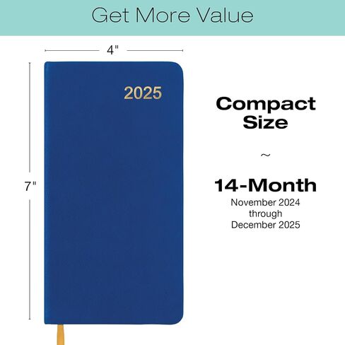 2025 Textured Cover Weekly Monthly Pocket Planner/Pocket Calendar, 4"x7": 14 Months (November 2024 - December 2025) / 2025 Calendar / 2025 Weekly Calendar/Weekly Planner Organizer (Blue) in Saudi Arabia