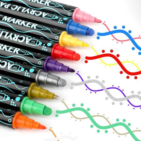 أقلام طلاء أكريليك 24 لونًا، أقلام برأس مزدوج ممتازة للأسطح الخشبية والحجرية والزجاجية والسيراميك والحرف اليدوية التي تصنع اللوازم الفنية (طرف مستدير وطرف رفيع) in Kuwait