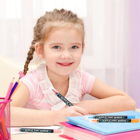 أقلام طلاء أكريليك 24 لونًا، أقلام برأس مزدوج ممتازة للأسطح الخشبية والحجرية والزجاجية والسيراميك والحرف اليدوية التي تصنع اللوازم الفنية (طرف مستدير وطرف رفيع) in Kuwait