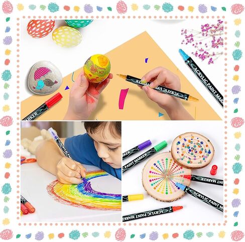 أقلام طلاء أكريليك 24 لونًا، أقلام برأس مزدوج ممتازة للأسطح الخشبية والحجرية والزجاجية والسيراميك والحرف اليدوية التي تصنع اللوازم الفنية (طرف مستدير وطرف رفيع) in Kuwait