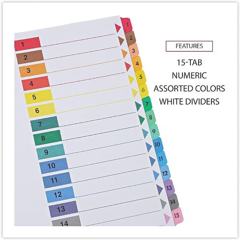 Universal 24808 Table of Contents Dividers, Assorted Color 15-Tab, 1-15, Letter, White, 6/PK in Saudi Arabia