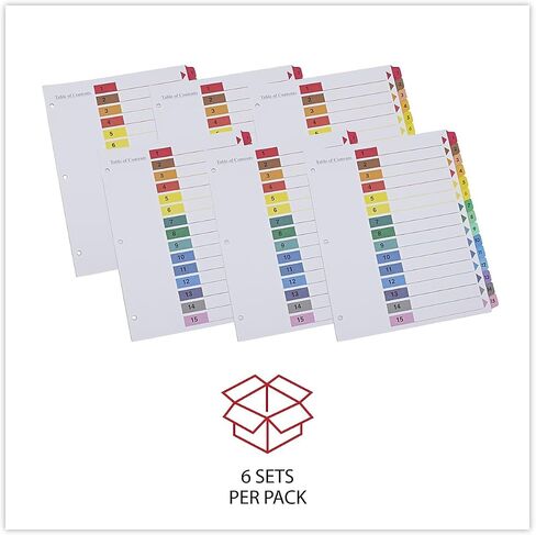 Universal 24808 Table of Contents Dividers, Assorted Color 15-Tab, 1-15, Letter, White, 6/PK in Saudi Arabia