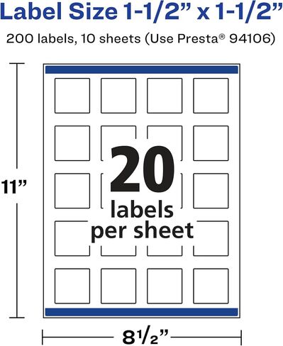 Avery Glossy Clear Square Labels with Sure Feed, 1.5" x 1.5", 200 Glossy Clear Labels, Print-to-The-Edge, Laser/Inkjet Printable Labels in Saudi Arabia