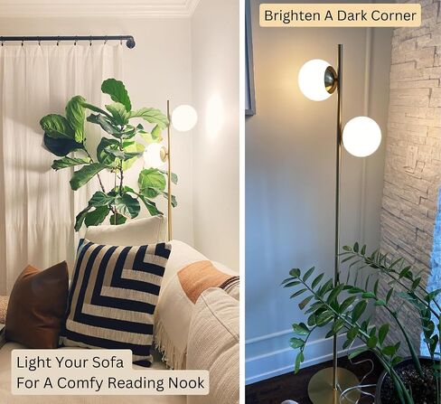 مصباح أرضي من Brightech لغرفة المعيشة، ضوء قطبي حديث في منتصف القرن لغرفة النوم، مصابيح LED ساطعة للمكاتب، ديكور غرفة المعيشة المعاصرة - ذهبي/نحاس عتيق in Kuwait