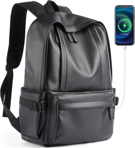 Leather Backpack for Men Black Large Backpack Fit 15.6inch Laptop Rucksack Waterproof for Work Commute Casual Daypack College in Saudi Arabia