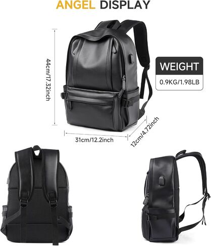 Leather Backpack for Men Black Large Backpack Fit 15.6inch Laptop Rucksack Waterproof for Work Commute Casual Daypack College in Saudi Arabia
