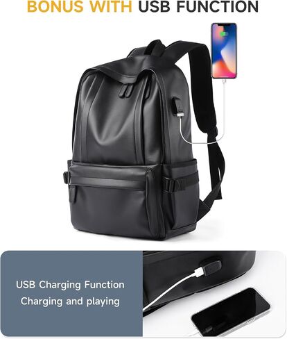 Leather Backpack for Men Black Large Backpack Fit 15.6inch Laptop Rucksack Waterproof for Work Commute Casual Daypack College in Saudi Arabia