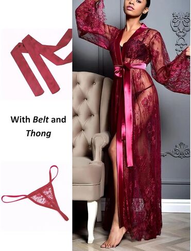 Women Long Floral Lace Kimono Robe Sexy Babydoll Lingerie Sheer Mesh Chemise Nightgown Bridesmaid Swimsuit Cover Up in Saudi Arabia