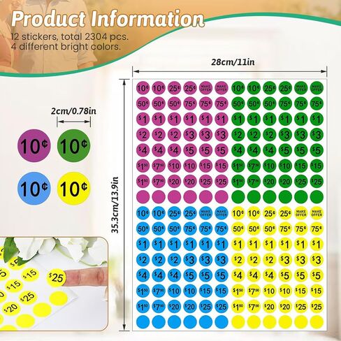 Garage Sale Stickers Yard Sale Price Stickers 2304 Pcs Preprinted Price Labels 3/4" Round Price Tags Stickers Flea Market Pricing Stickers in Saudi Arabia