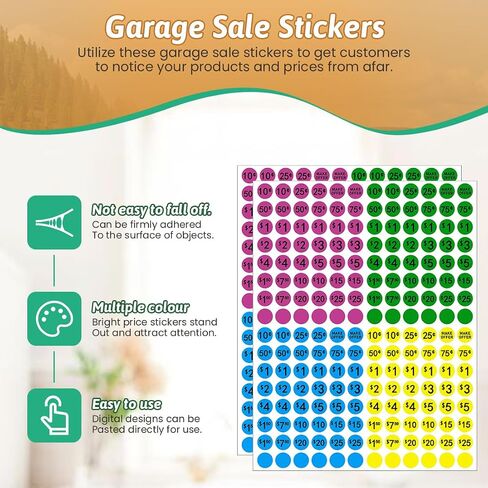 Garage Sale Stickers Yard Sale Price Stickers 2304 Pcs Preprinted Price Labels 3/4" Round Price Tags Stickers Flea Market Pricing Stickers in Saudi Arabia