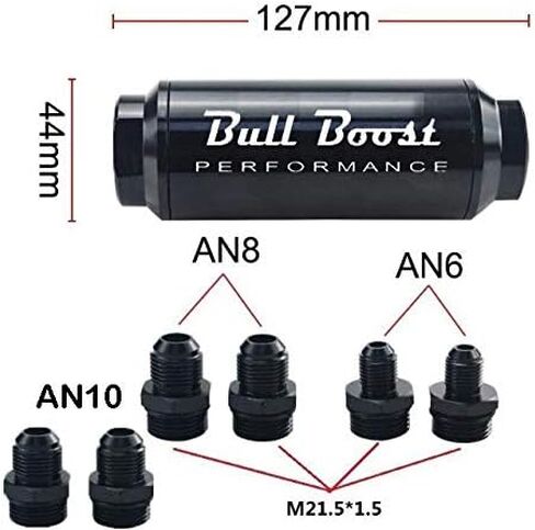 فلتر الوقود Bull Boost 44 ميكرون مضمن -6AN -8AN -10AN عالمي عالي التدفق توربو الخام in Kuwait