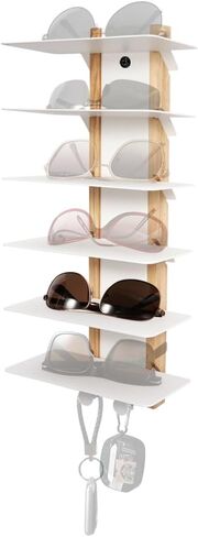 J JACKCUBE DESIGN منظم تخزين النظارات الشمسية مثبت على الحائط 6 نظارات عرض حامل رف رف، رف تعليق النظارات مع خطافات معدنية (أبيض)- MK1030B in Kuwait