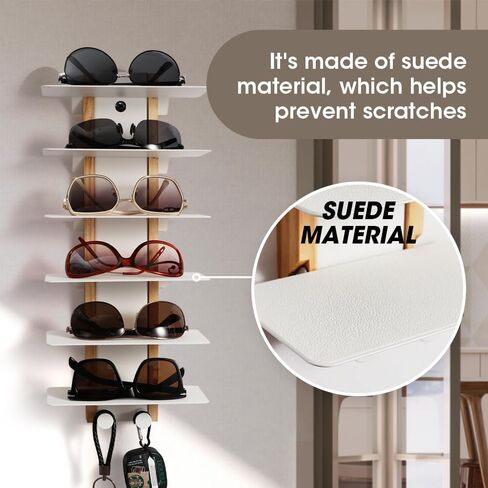 J JACKCUBE DESIGN منظم تخزين النظارات الشمسية مثبت على الحائط 6 نظارات عرض حامل رف رف، رف تعليق النظارات مع خطافات معدنية (أبيض)- MK1030B in Kuwait