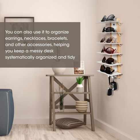 J JACKCUBE DESIGN منظم تخزين النظارات الشمسية مثبت على الحائط 6 نظارات عرض حامل رف رف، رف تعليق النظارات مع خطافات معدنية (أبيض)- MK1030B in Kuwait