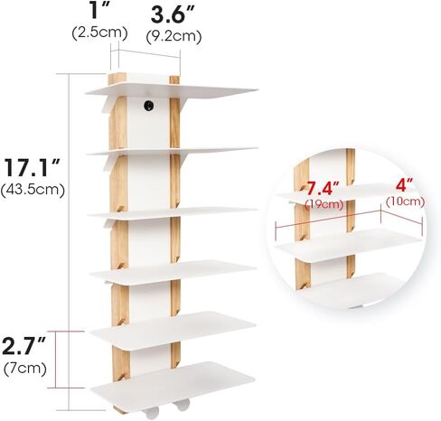 J JACKCUBE DESIGN منظم تخزين النظارات الشمسية مثبت على الحائط 6 نظارات عرض حامل رف رف، رف تعليق النظارات مع خطافات معدنية (أبيض)- MK1030B in Kuwait