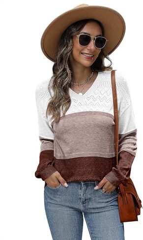 WIHOLL Womens Sweaters Casual Long Sleeve V Neck Lightweight Crochet Pullover Sweater Cable Knit Fashion Fall Tops in Saudi Arabia