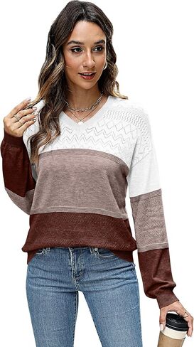 WIHOLL Womens Sweaters Casual Long Sleeve V Neck Lightweight Crochet Pullover Sweater Cable Knit Fashion Fall Tops in Saudi Arabia