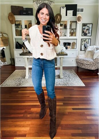 Womens Casual Chunky Knit Vest Gold Button Down Crop Crochet Sleeveless Sweater Vest in Saudi Arabia