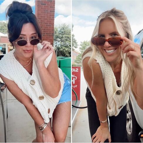 Womens Casual Chunky Knit Vest Gold Button Down Crop Crochet Sleeveless Sweater Vest in Saudi Arabia