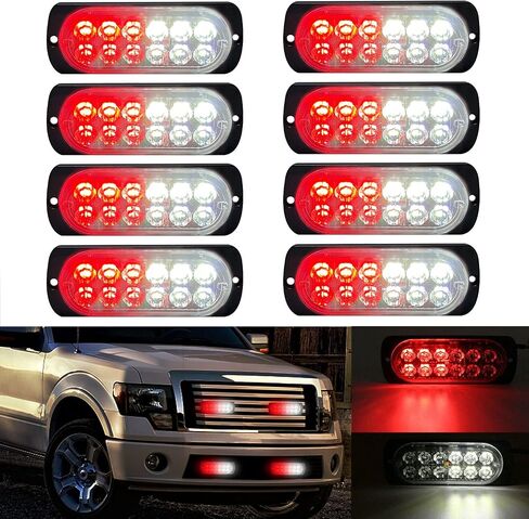 DIBMS 8x LED أضواء الطوارئ القوية، 12 LED أحمر أبيض سطح جبل تحذير وامض تحذير خطر البناء شريط ضوء لسيارة شاحنة فان شاحنة الطرق الوعرة سيارات الدفع الرباعي in Saudi Arabia
