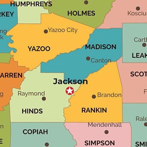 Mississippi Counties Map - Standard - 36" x 40.5" Laminated in Saudi Arabia
