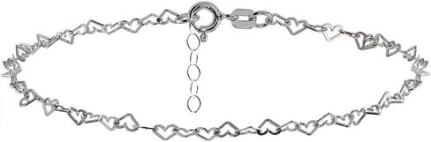 Hoops & Loops 925 Sterling Silver Open Heart Link Chain Anklet Bracelet for Women Teen Girls, Silver, Yellow & Rose Gold in Saudi Arabia