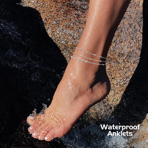 FUNRUN JEWELRY أساور الكاحل الذهبية، 14 ك مطلية بالذهب مقاومة للماء من الفولاذ المقاوم للصدأ الكوبي سلسلة ربط الكاحل مجموعة مشبك ورق فيجارو الطبقات خلخال أساور للنساء مجوهرات الصيف الشاطئ اللذيذة 5 قطع in Kuwait