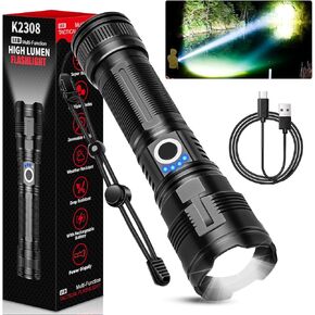 DanByte Rechargeable Tactical Flashlights High Lumens,100,000 Lumens Super Bright LED Flashlight,Powerful Flash Light with 5 Modes for Emergency,Camping,Hiking