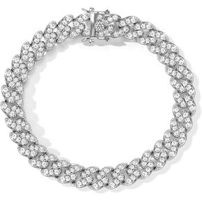 3.52-4.84Carats Moissanite Bracelet for Men Women, 8MM Moissanite Cuban Bracelet Iced Out Lab Diamond Bracelets White Gold Plated Silver Bling Luxury VVS Moissanite Cuban Link Chain Hip Hop Miami Rapper Moissanite Jewelry Gift with GRA Certificate