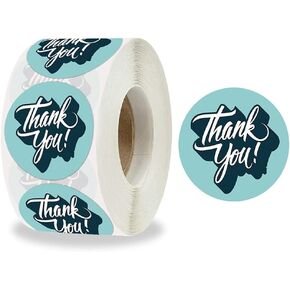 Thank You Stickers, 1.5" Thank You Stickers Roll for Small Business, Decorative Sealing Stickers for Envelope, Gifts, Boxes, Bags, Packaging, Holiday, 500 Pieces Each Roll Blue