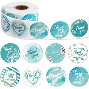 500Pcs Blue Thank You Stickers,Watercolor Blue Theme 1.5 Inch 8 Designs Baby Shower Birthday Party Favor Labels,Floral Envelope Sealing Adhesive Stickers Gifts Wrap Tags for Business Bridal Wedding